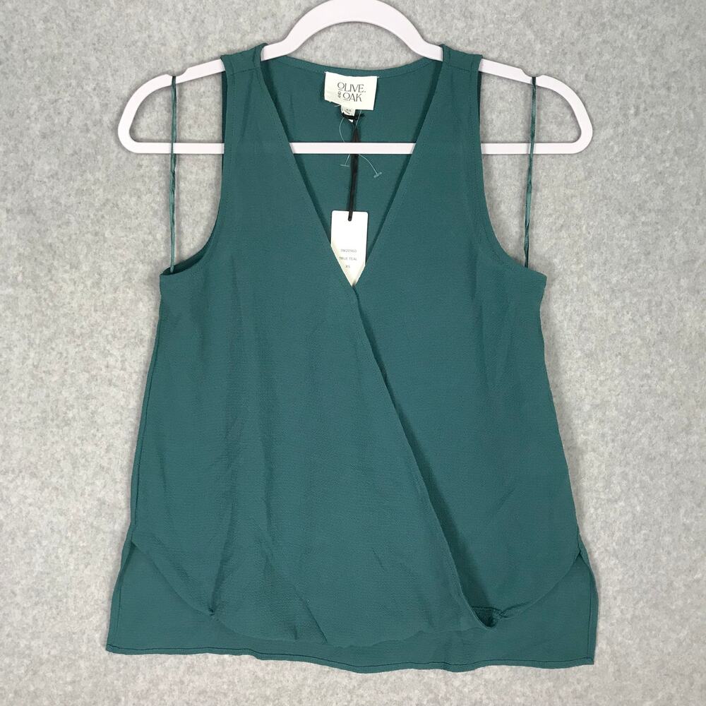 Olive Oak Top Women‎ XS Green Blouse Tank Wrap Drape Flowy Career Church Preppy